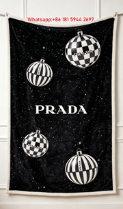 Prada Black White Christmas Bauble Print Flannel Throw Blanket IMG_2794